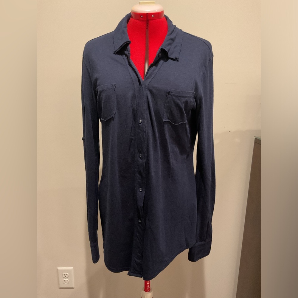 Michael Stars Original Tee Button Down Shirt. Navy. ONE SIZE FITS ALL MOST M/L